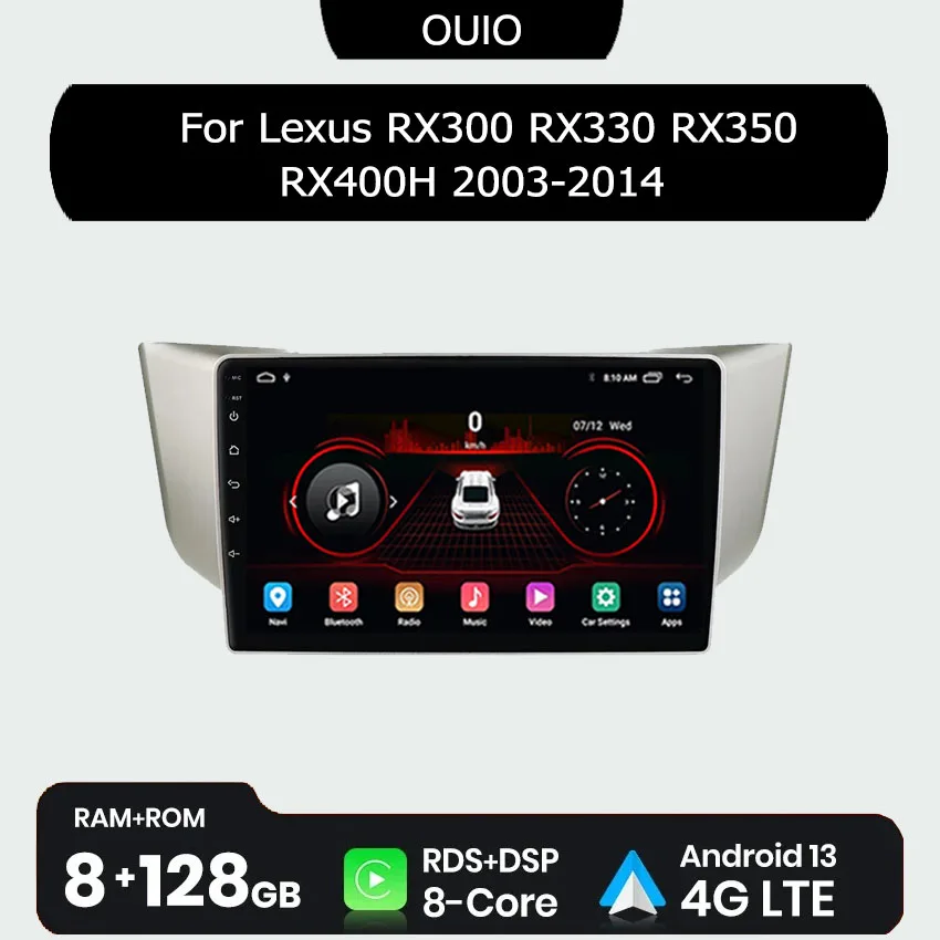 

4G Android 13 Radio For Lexus RX300 RX330 RX350 RX400H 2003-2014 Car stereo Multimedia Player Carplay Auto GPS navigation
