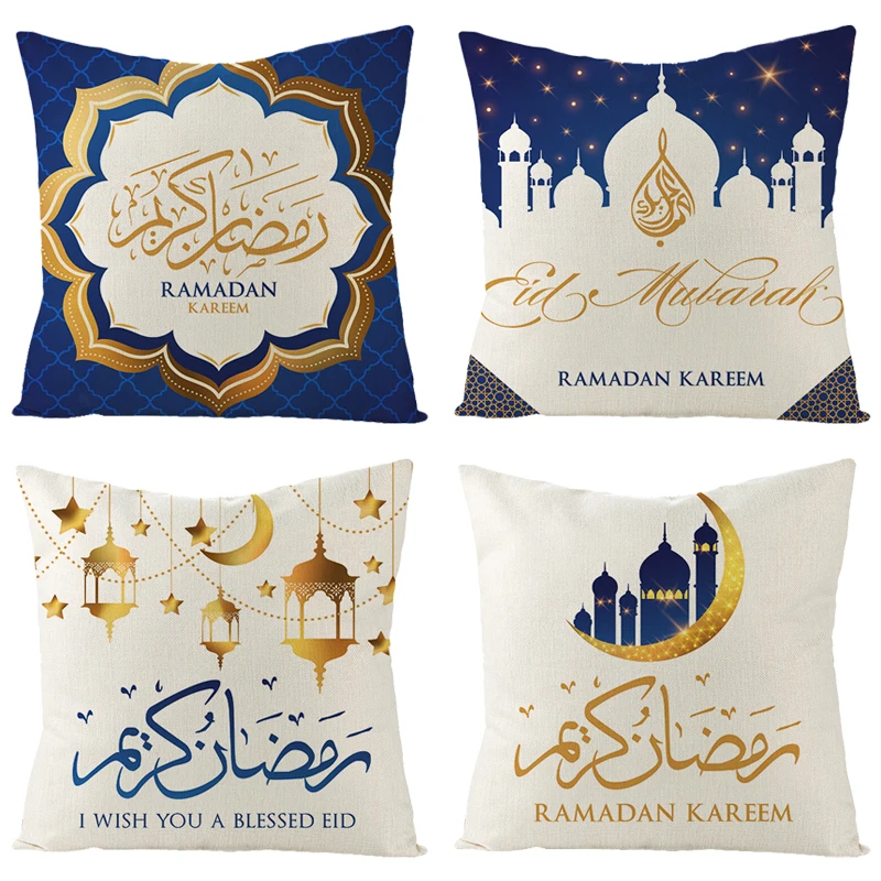 

2022 Eid Mubarak Pillowcase Decor for Home Sofa Cushion Cover Islamic Ramadan Kareem Decoration Mosque Muslim Pillow Cover