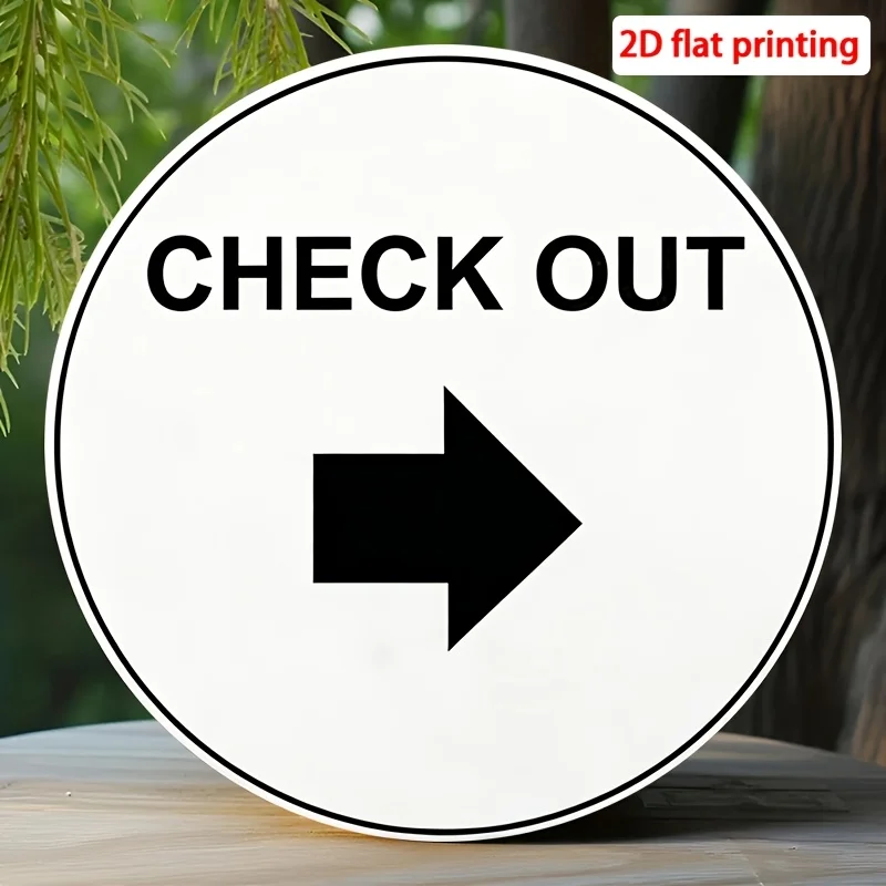 2D Flat, 1pc, 8X8 Inches, Minimalist Black And White CHECK OUT Right Arrow Aluminum Sign, Indoor Outdoor Use, with Pre-Drilled H