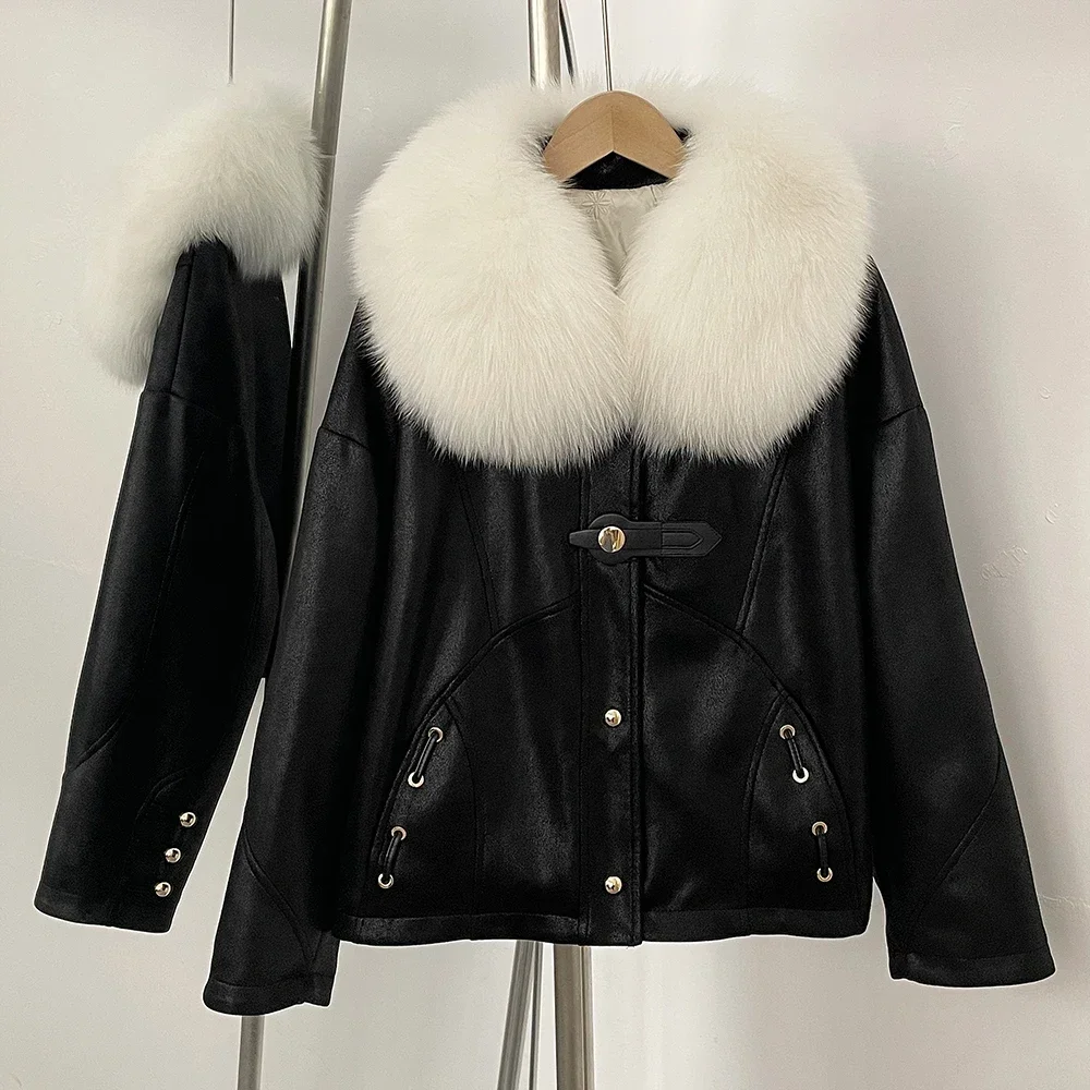 Down Jacket Women Suede Autumn White Goose Down Coat Women Winter Clothing Female Warm Real Fox Fur Collar Puffer Jacket Lady