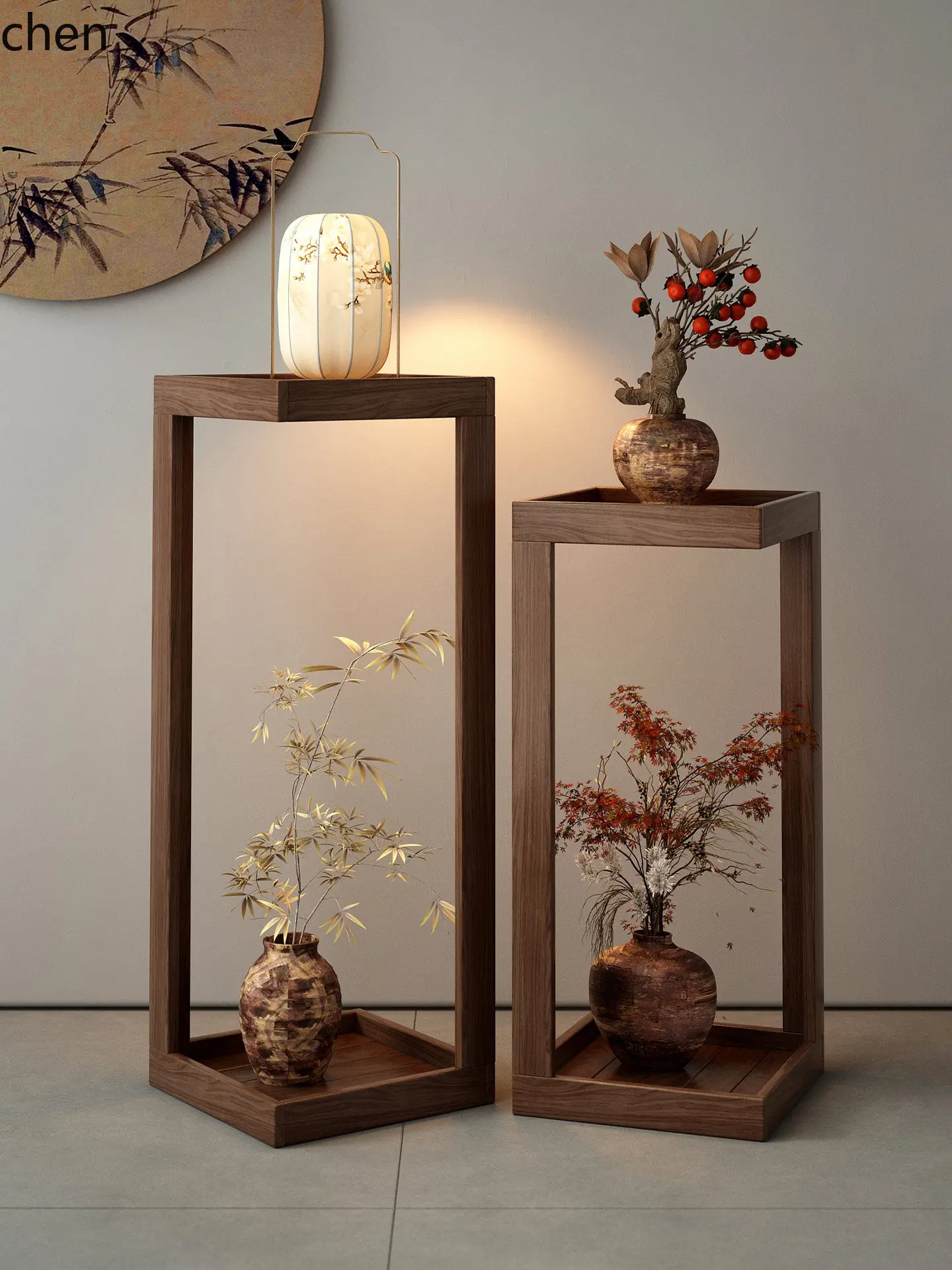 HXL Solid Wood Flower Stand Living Room Floor-standing Green Plant Flower Pot Display Rack