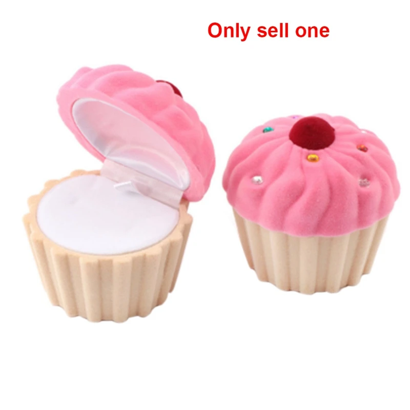 ABQR حامل صندوق هدايا كعكة جميلة صندوق مجوهرات صندوق خاتم زفاف مخملي لعرض الأقراط والقلادة والتغليف، وردي