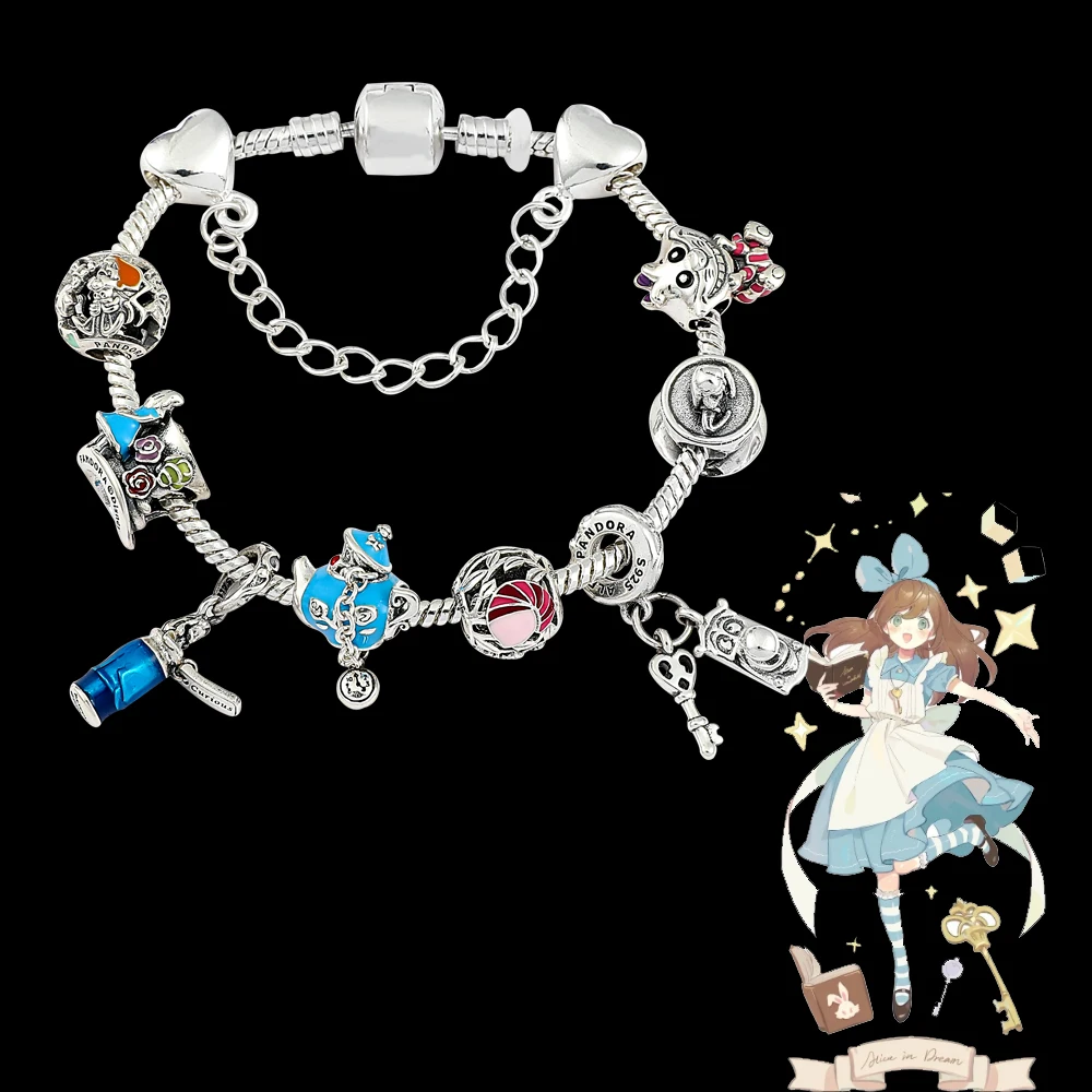 Disnes Alice in Wonderland Bracelet Fantasy Dream Mr Rabbit Pendant Bracelet Luxury Bracelet Charms Bangle for Women Party Gift