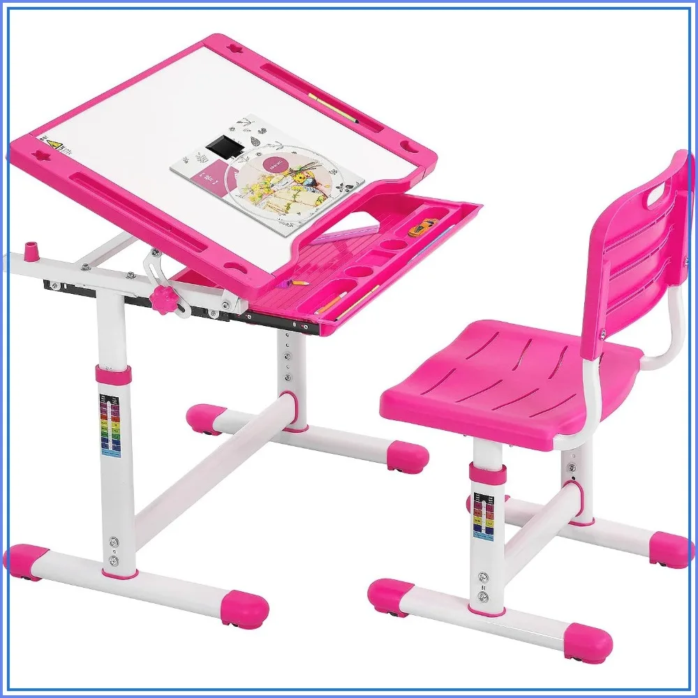 Height Adjustable Study Table with Drawers and Chair Set