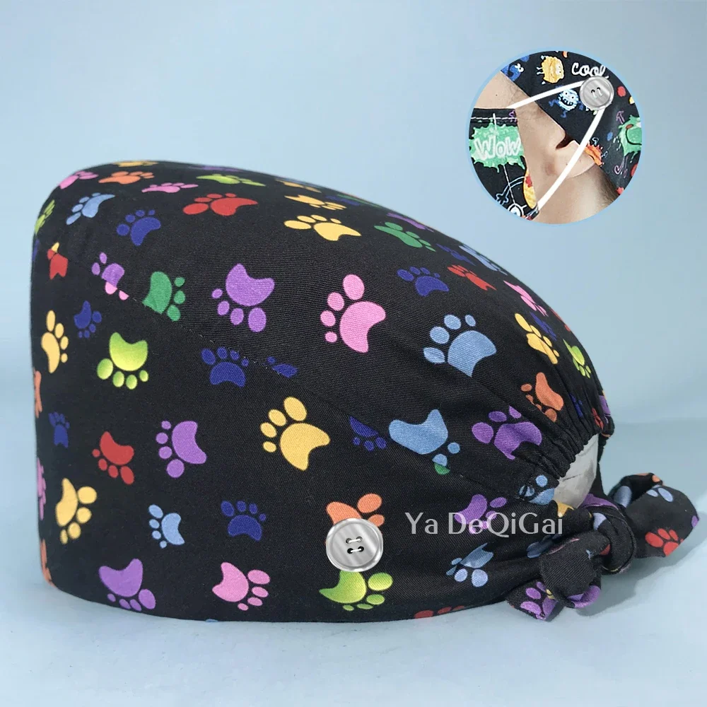 Gorros quirúrgicos ajustables para enfermera, gorro médico con estampado de calavera y esqueleto, Estilo negro, unisex