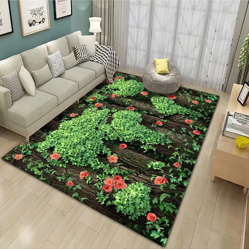 3D Green Fluffy Chamomile Flower Pattern Lounge Rug 4