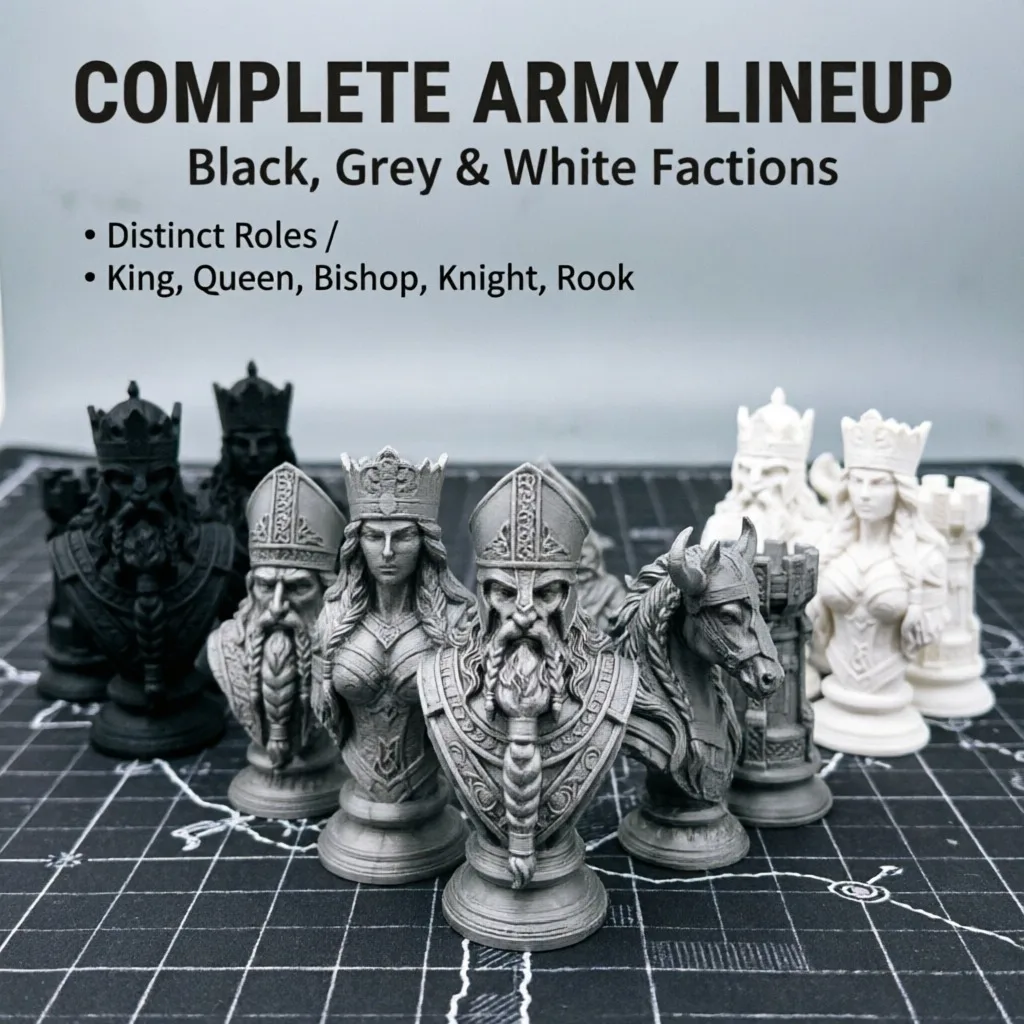 10cm 3D Printed Chess Pieces, Nordic Mythology King Queen Knight, Figurine Set Board Game Model, Home Decor Gift Collectible