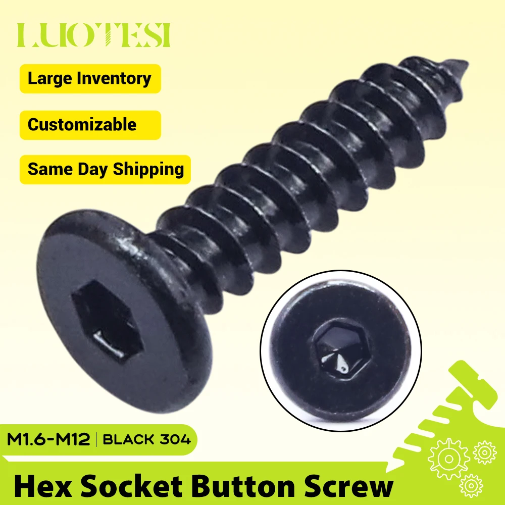 Allen Socket Ultra-Thin Flat Wafer Head Self Tapping Black Screw Stainless Steel M2 M2.6 M3 M4 M5 M6 M8 Hex Low Head Wood Screws