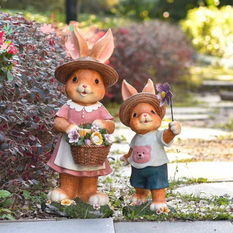 Cute rabbit sculpture ornament outdoor lawn solar light garden courtyard decoration arrangement