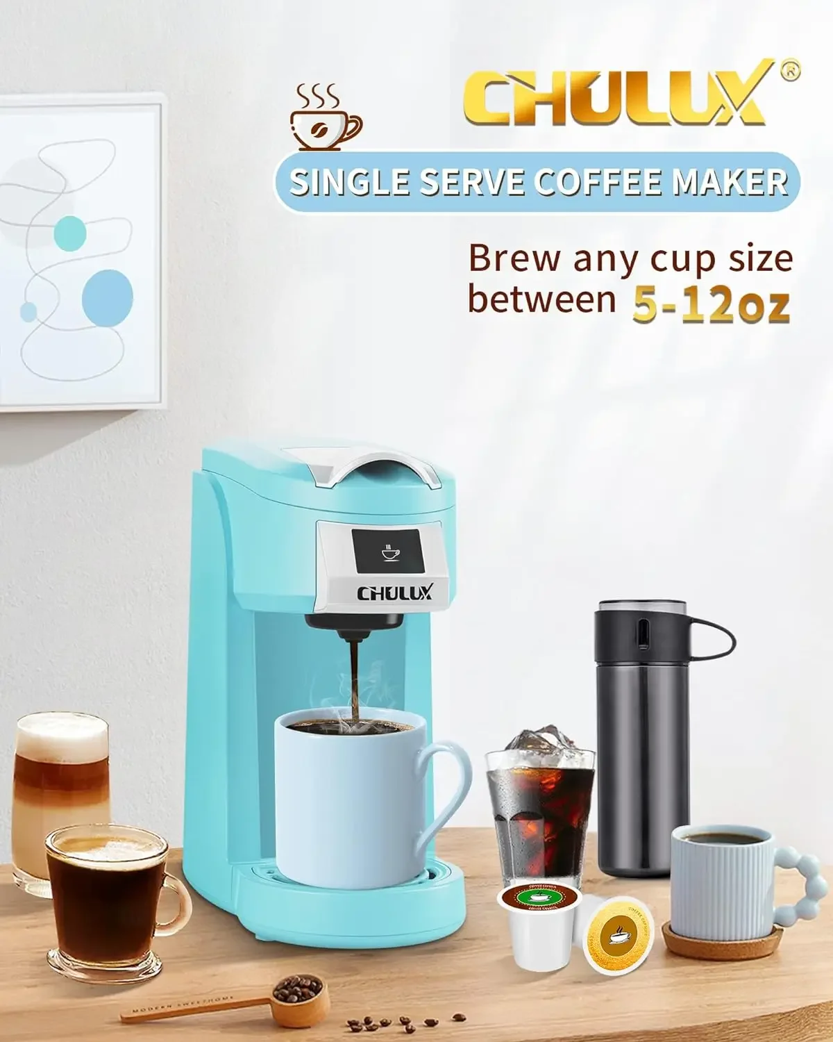 NEW Upgrade Single Serve Coffee Maker for K Cup & Ground Coffee, Mini Coffee Machine Single Cup with 5-12oz Brew Sizes