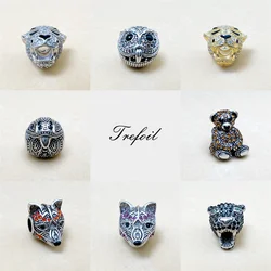 DIY Beads Fox Bear Tiger Panther Charm 5mm Hole,Fashion Silver Jewelry Trendy Gift For Women Men Fit Bracelets Necklace Choker