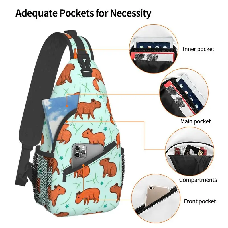 Kawaii Capybara Pattern Sling Chest Bag Custom Animal Lover Crossbody spalla zaino per uomo ciclismo campeggio Daypack