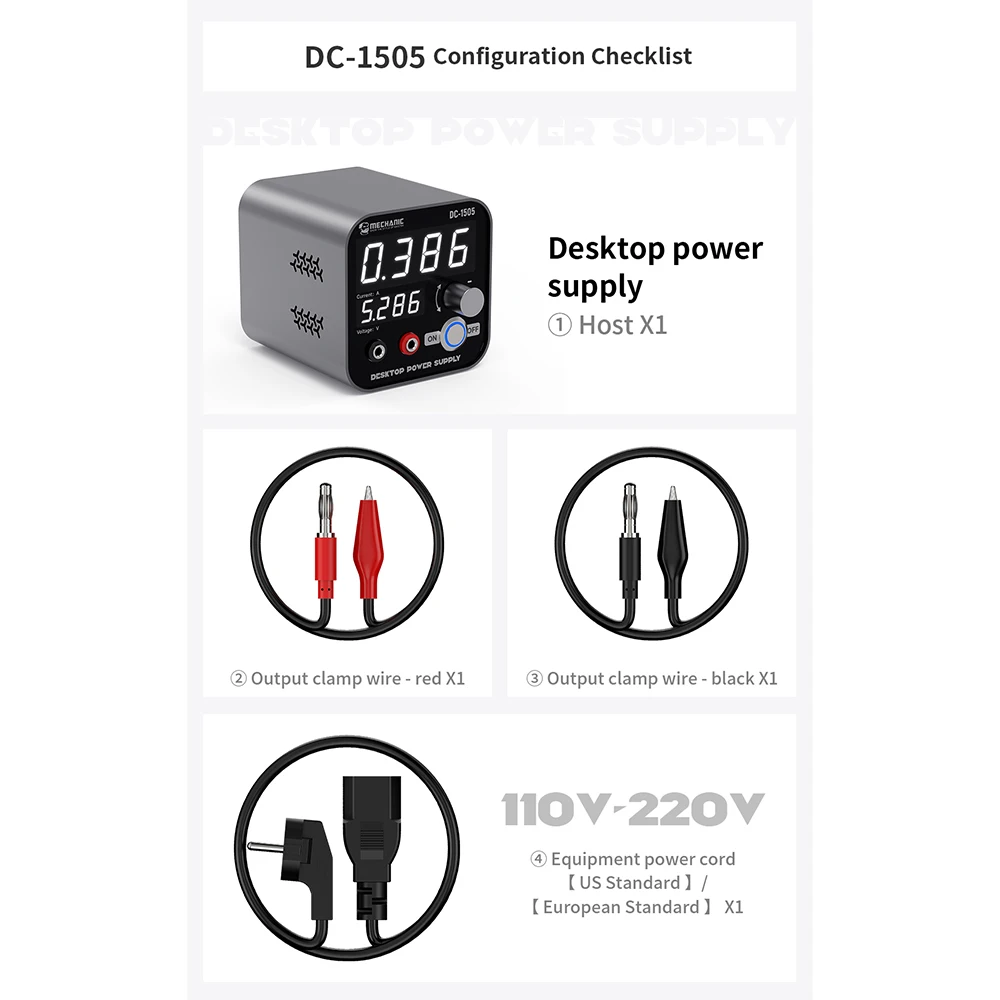 DC-1505 mecánico de potencia de escritorio ajustable inteligente, interfaz Universal, pantalla Digital, carga rápida para reparación de PCB de teléfono móvil