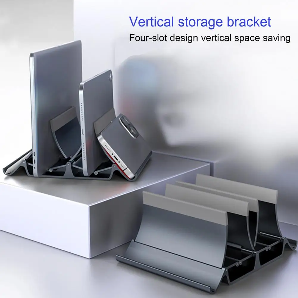 Laptop Stand Vertical Double Clip Non slip Silicone Space saving Storage Notebook Desktop Holder Dock Station for Phone