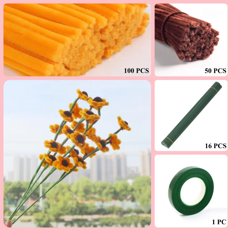 

150 PCS * Pipe Cleaner Chenille Stems Handmade Daisy Flowers Making Kit DIY Art Flower Bouquet Craft Set