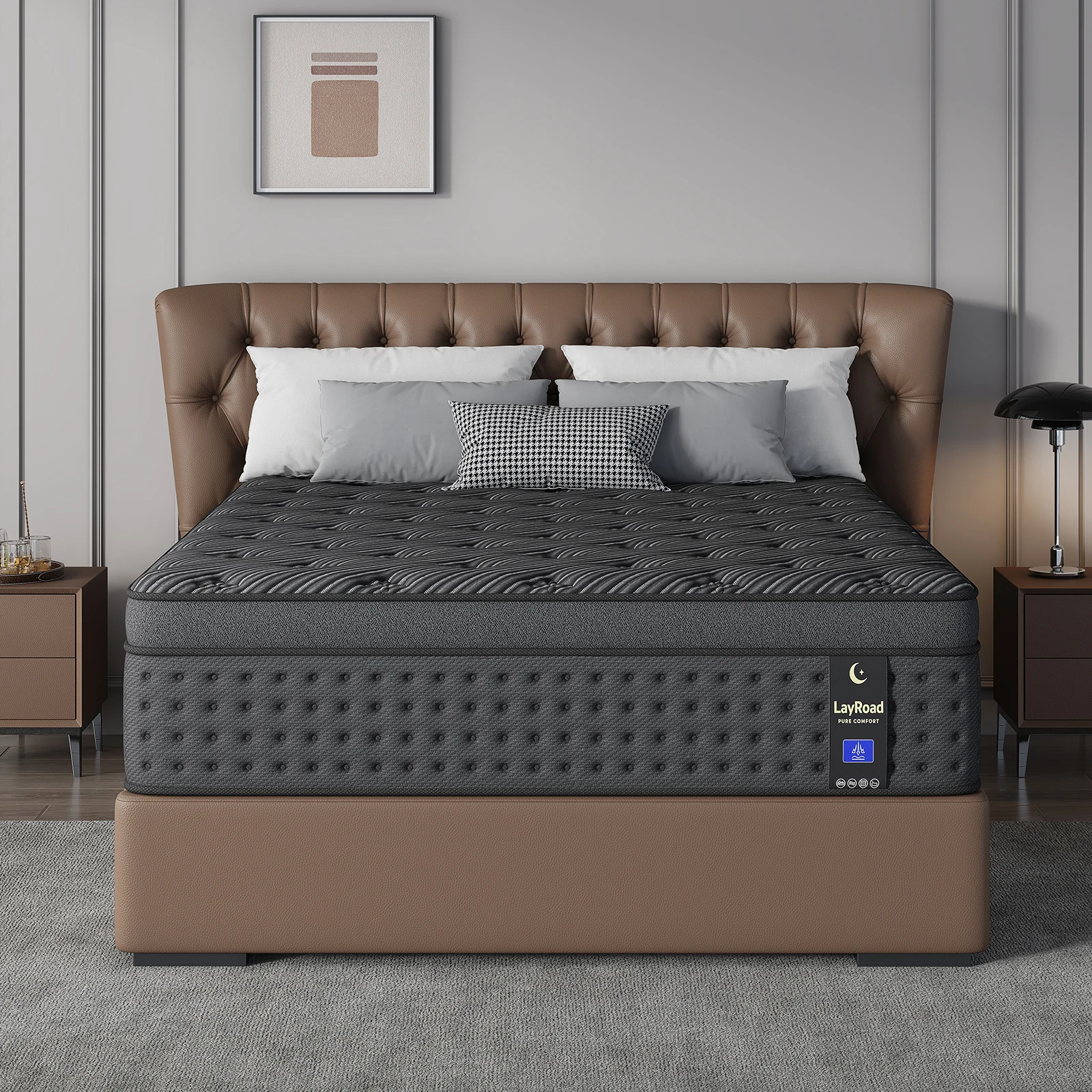 12/14-Inch Black Queen Mattress, Built-In Memory Foam And Individually Pocketed Springs, Available In Twin, Full, Queen And King Mattress Sizes, With Side Handles For Easy Movement, Fiberglass-Free, Odorless, Highly Breathable