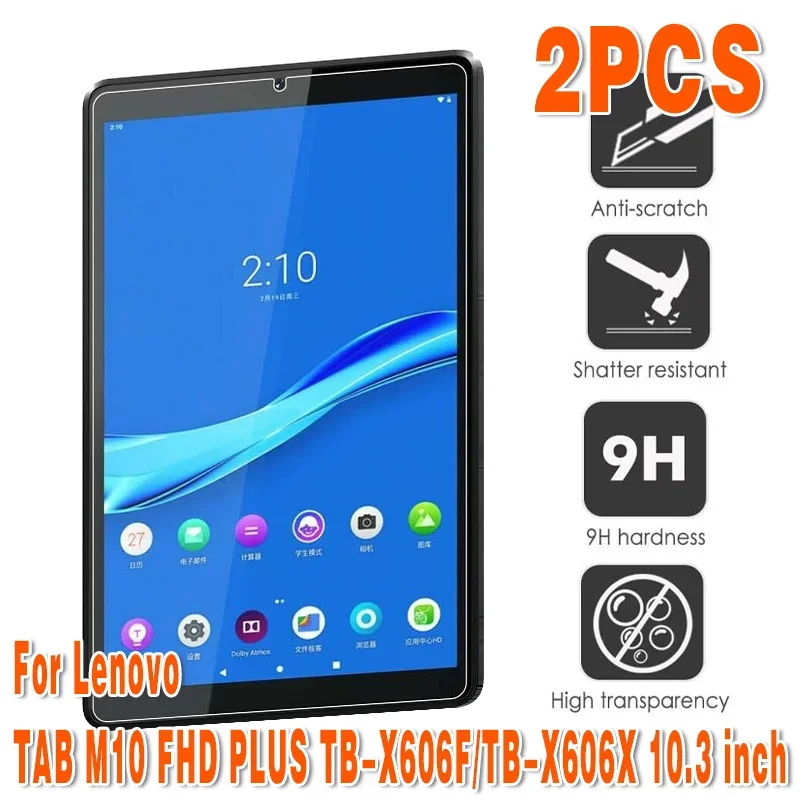 2Pcs Tempered Glass Film for Lenovo Tab M10 FHD Plus 10.3 Inch TB-X606F/TB-X606X 9H 0.3mm Tablet Full Screen Protector Film