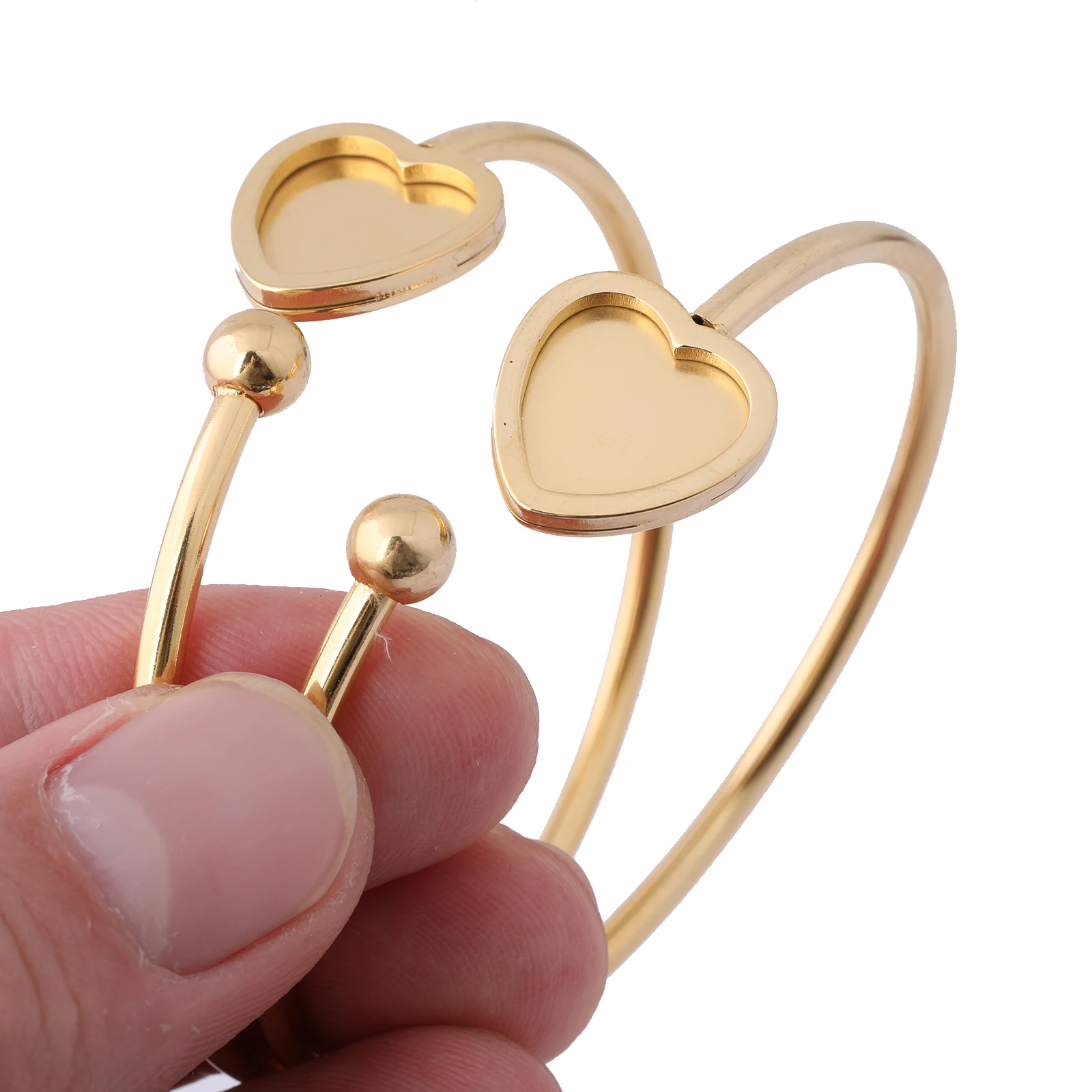 

2pcs Fit 12mm Heart Cabochon Bangle Bezel Setting Trays Stainless Steel Gold Plated Bendable Cuff Bracelet Base Blanks Diy