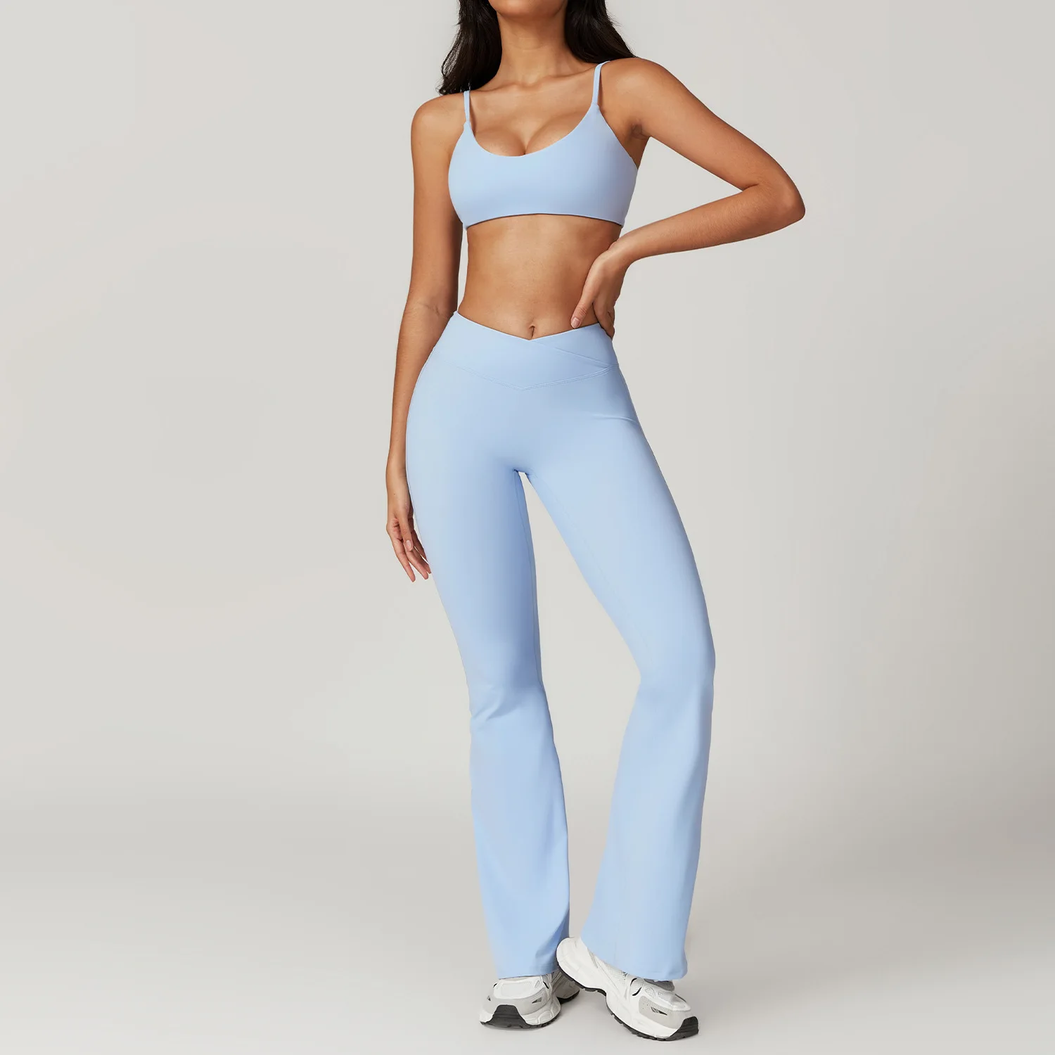 Ensemble de yoga sportif pour femmes, 2 pièces, vêtements d\'entraînement, de gymnastique, à manches courtes, haut court, taille haute, leggings de