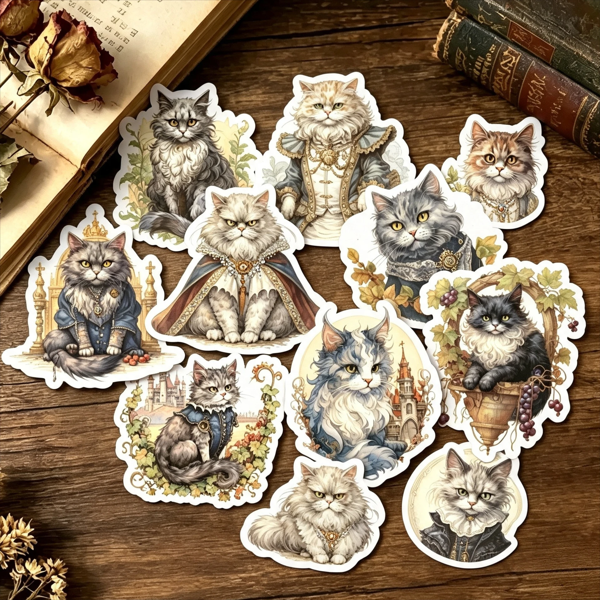 17/34pcs Cute Homemade Crown Cat Stickers Fashion Decoration  Luggage Phone Skateboard DIY Scrapbooking  Junk Journal Supplies