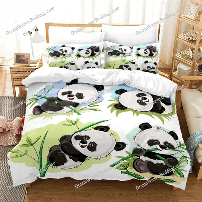 

Cartoon Chinese Panda Bedding Set Soft Microfiber Double Queen King Twin Duvet Cover Kids Girls Room Decor White Duvet Cover