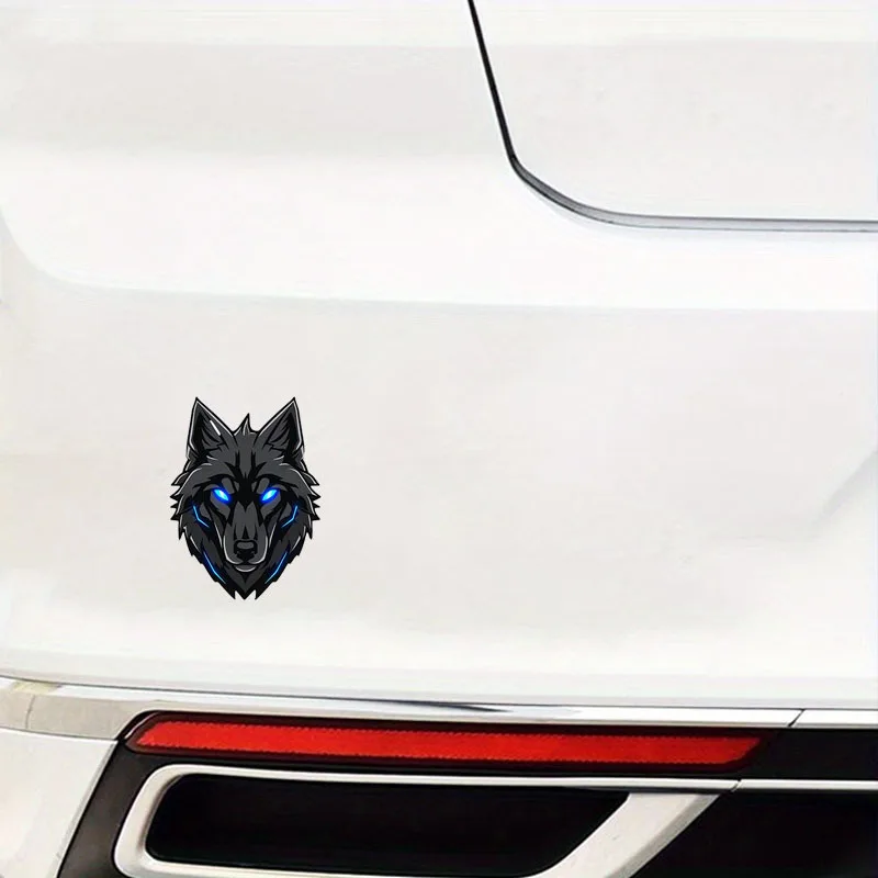 1PC Neon Blue-Eyed Wolf Decal - Edgy Waterproof Vinyl for Laptops, Cars & Gadgets - Ideal for Wildlife & Cyber Style Lovers