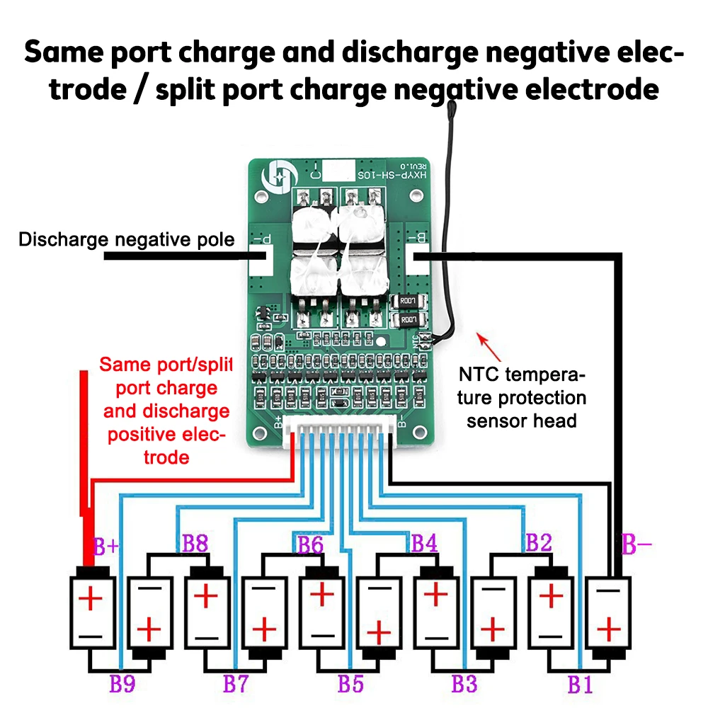 BMS 10S 42V 14A Common/Split Port Li-ion Lipolymer 18650 lithium Battery Protection Board with Equalization/NTC TEMP Control