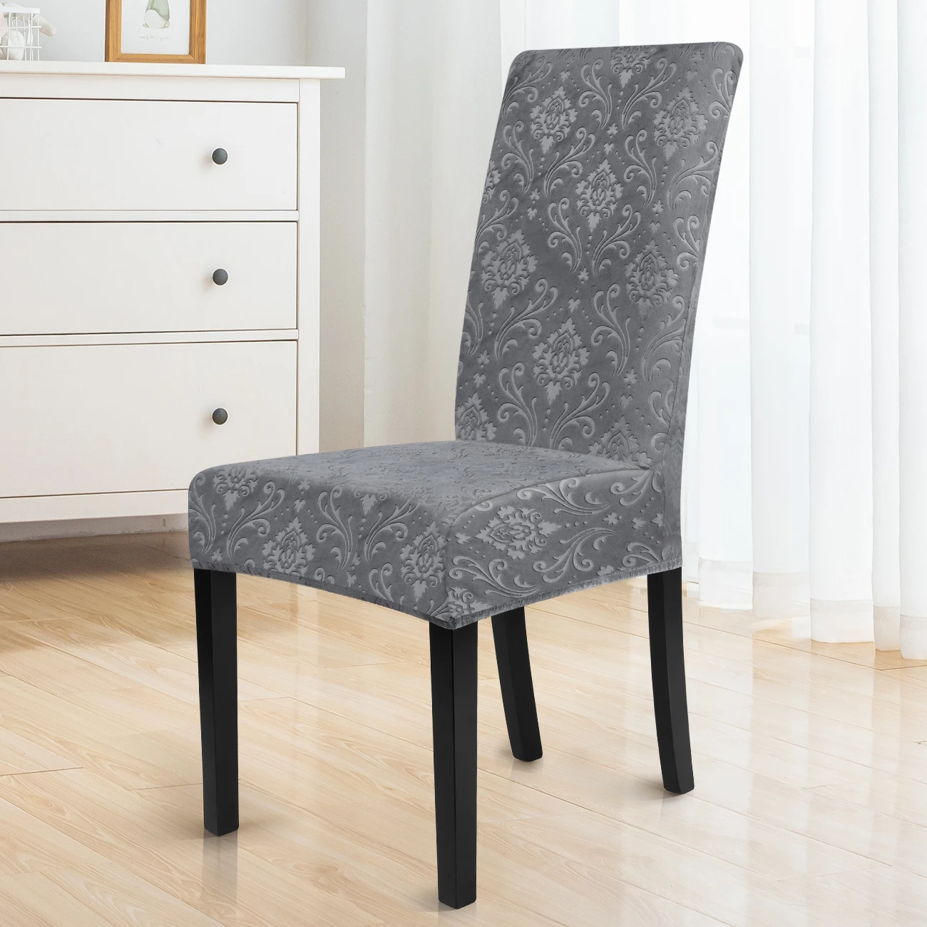 3D Jacquard Velvet Chair Covers Thick Solid Color Chair Seat Cover Stretch Dining Room Chair Slipcover Office Banquet Restaurant