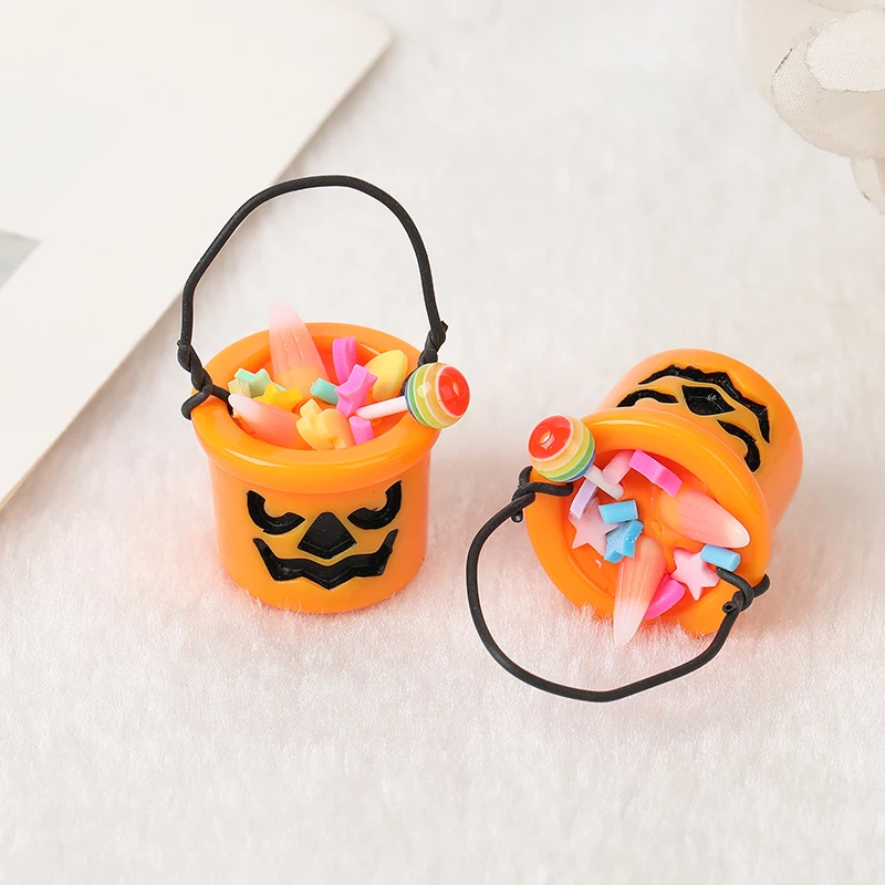 4Pcs Fashion Halloween Charms 3D Resin Basket Necklace Keychain Pendant DIY Making Accessories