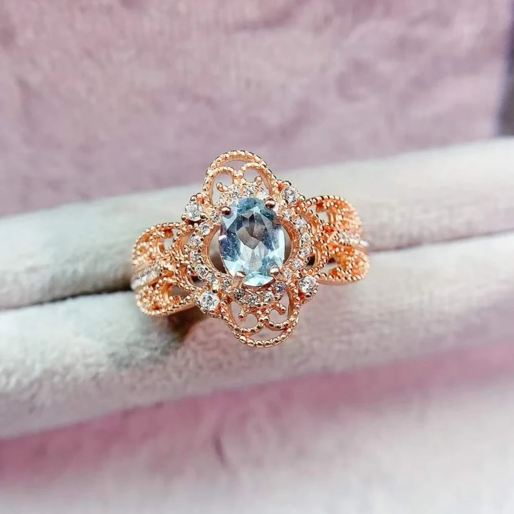 Natural Topaz Ring 925 Silver Vintage Lace Design Oval Cut Gemstone with Certificate for Women Anniversary Gift
