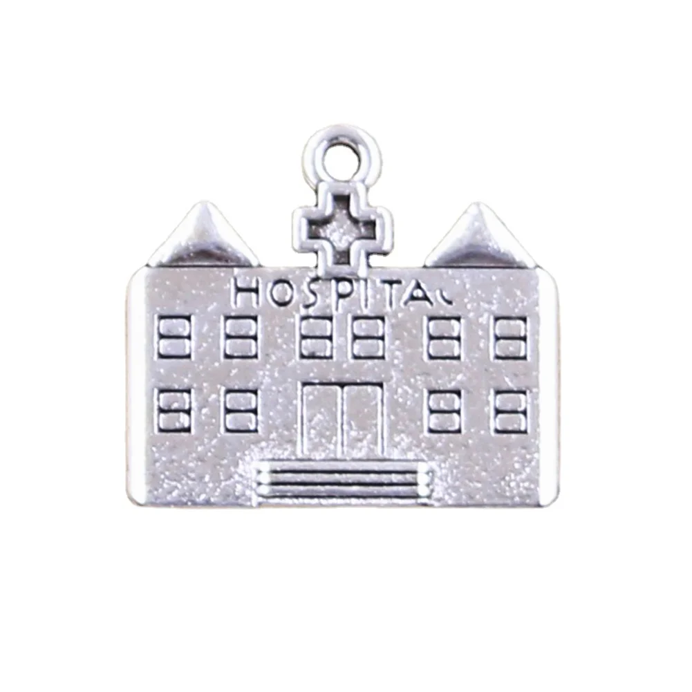 5pcs Charms Hospital Building 21x23mm Antique Silver Color Pendants Making DIY Handmade Tibetan Finding Jewelry