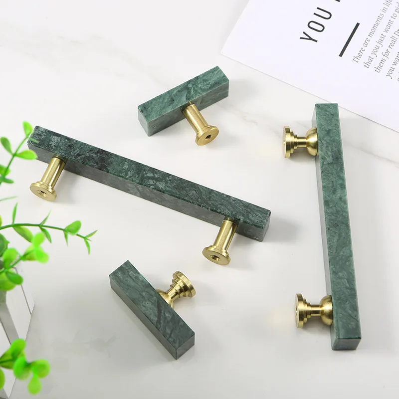 50/130MM Square Strip Furniture Handle Drawer Knob Natural Marble Brass Handles For Kitchen Wine Cabinet Door Wardrobe Pulls Diy