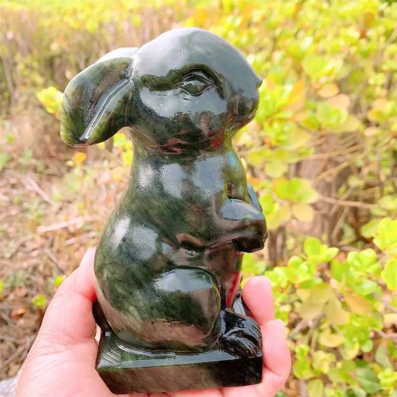 

Natural Rophiolite Rabbit Carving Room Decoration Healing Crystal Animal Figurine Reiki Carved Stones Gift 1PCS