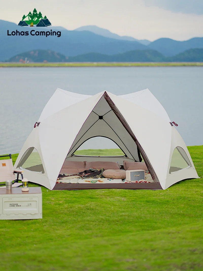 Lohascamping Seaside Beach Automatic Tent Quick Open Tent Outdoor Portable Folding Camping Hexagonal Tent 4-6 People Pop Up Tent