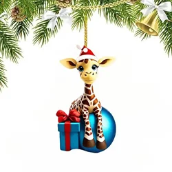 Christmas Pendant Home Decoration Christmas Hanging Cartoon Giraffe Pattern Christmas Tree Hanger Car Hanging Festive Supply