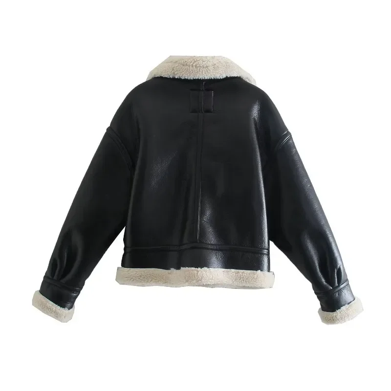 ZXRYXGS Premium Pu Leather Winter Women Coat New 2024 Temperament Trend Jackets Black Imitation Leather Thickened Warm Coat