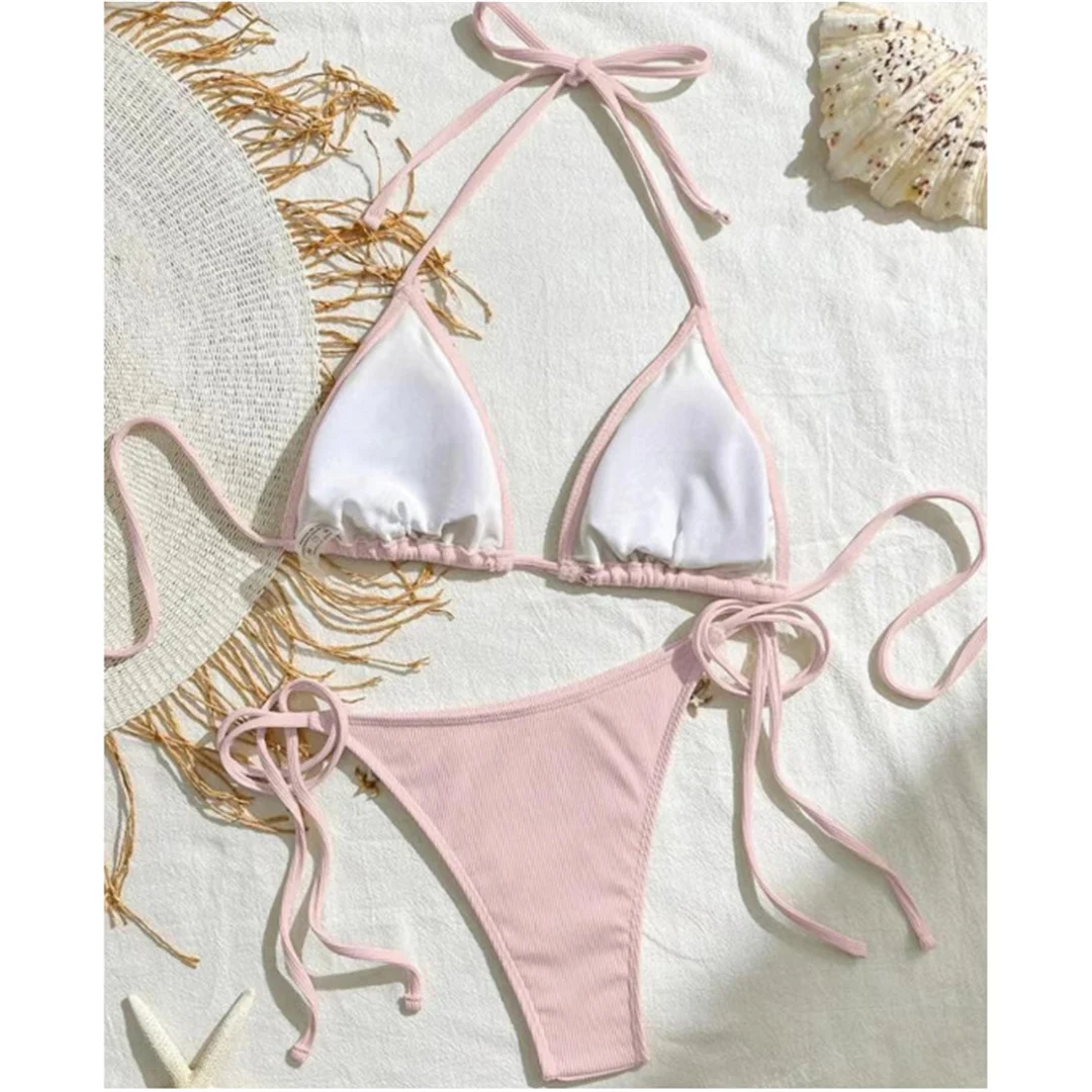 Neuer Splicing-Neckholder-Bikini mit Trägern, brasilianischer Stil, Damen-Badeanzug, zweiteiliges Bikini-Set, Badebekleidung, Badeanzug, Schwimmanzug V6024 – Detail 24