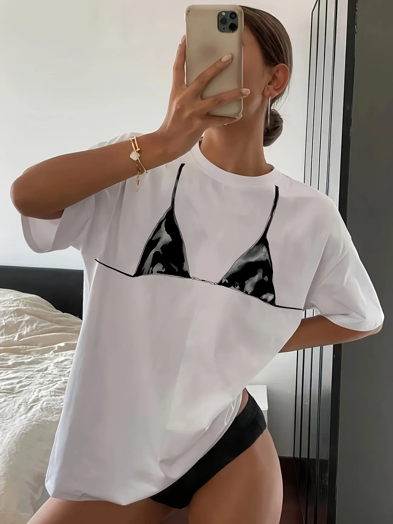 Egirl Koreanisch-Chic Mädchen Casual 100% Baumwoll-T-Shirt Damenmode Y2k Rundhals Kurzarm-Oberteil Grafik-Shirt Damen – Detail 2