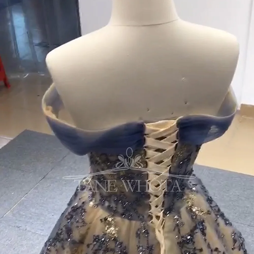 Trägerloses Abendkleid in Champagnerfarbe mit Schnürung am Rücken, Pailletten, Robe De Soirée, individuelle Passform für Damen