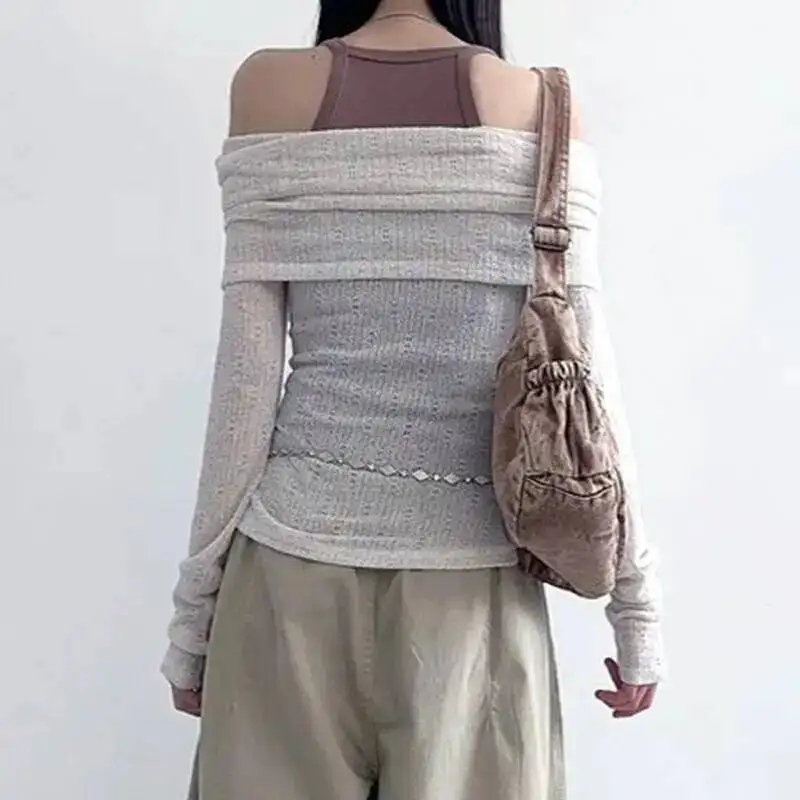 

Сексуальная футболка Pure Desire Korea с индивидуальным принтом Spice Girls Топы с разрезом на шее и длинными рукавами с открытыми плечами Slim Y K Goth Mujer