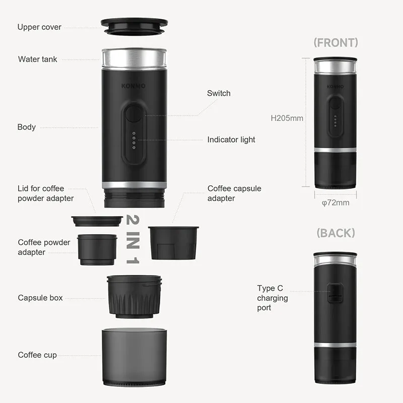 Automatic heating Portable Coffee Machine Extraction Coffee Maker Fit  Capsule Coffee Powder for Car Camping & Home Heat Water