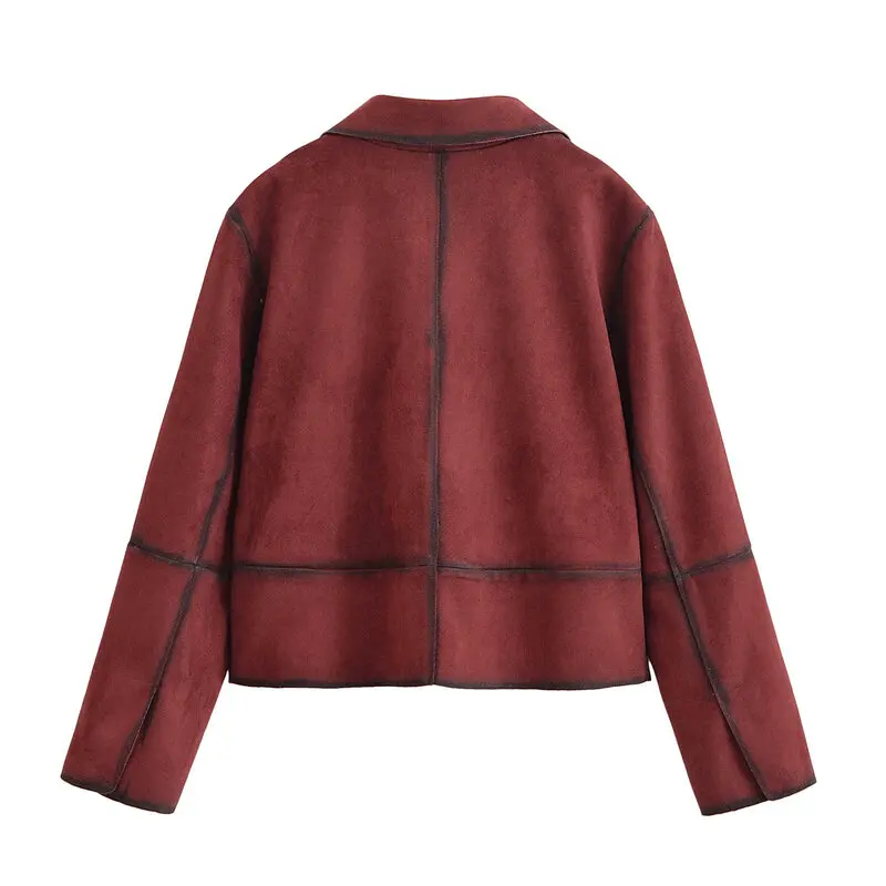 Printemps 2025 femmes longue Sve Faux cuir velours Texture costume Jaet nouveauté chaleur trajet Sle coupe ample ort manteau