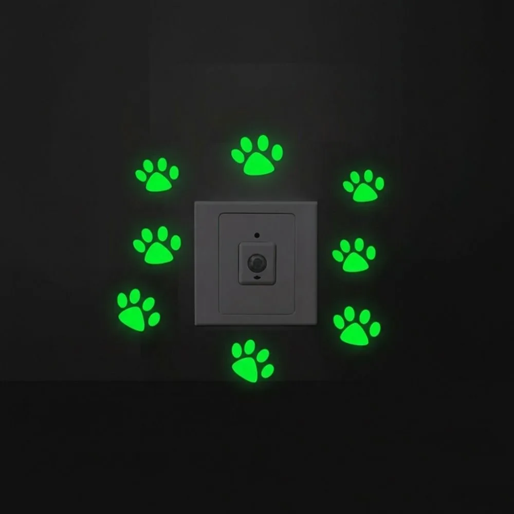 10/20Pcs Creative Fluorescent Paw Wall Sticker Glow-in-the-Dark DIY Paw Print Wall Decals Self-adhesive Waterproof