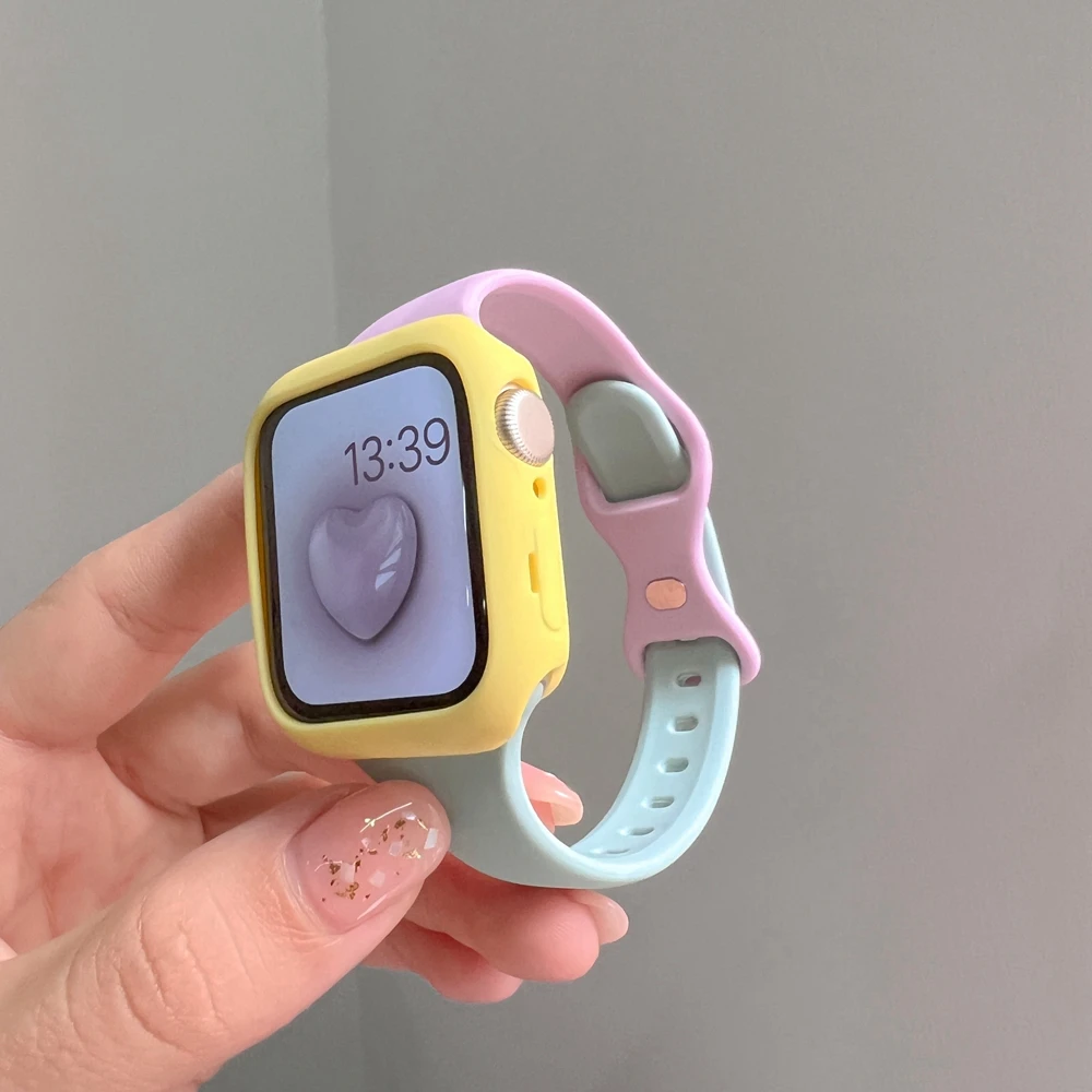 2Pack Silicone Band + Case Set for Apple Watch Correa S11 Women Sport 38mm 40mm 41mm 42mm 44mm 45mm 49mm for iWatch Series Strap