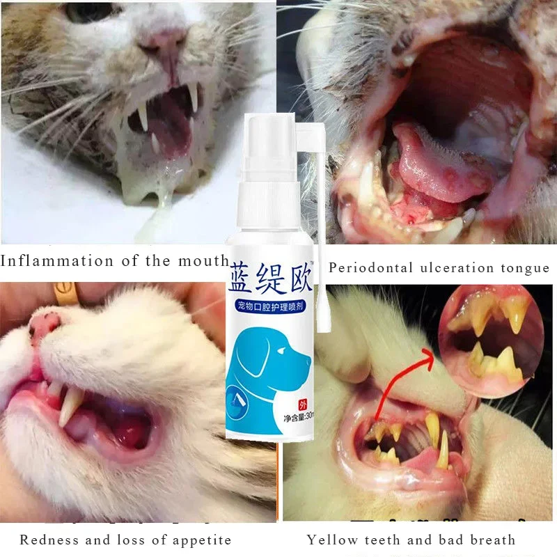 Spray para estomatitis de perros y gatos, estomatitis babeante para gatos, mal aliento, periodontitis de encías, Spray Universal para estomatitis de gatos y perros