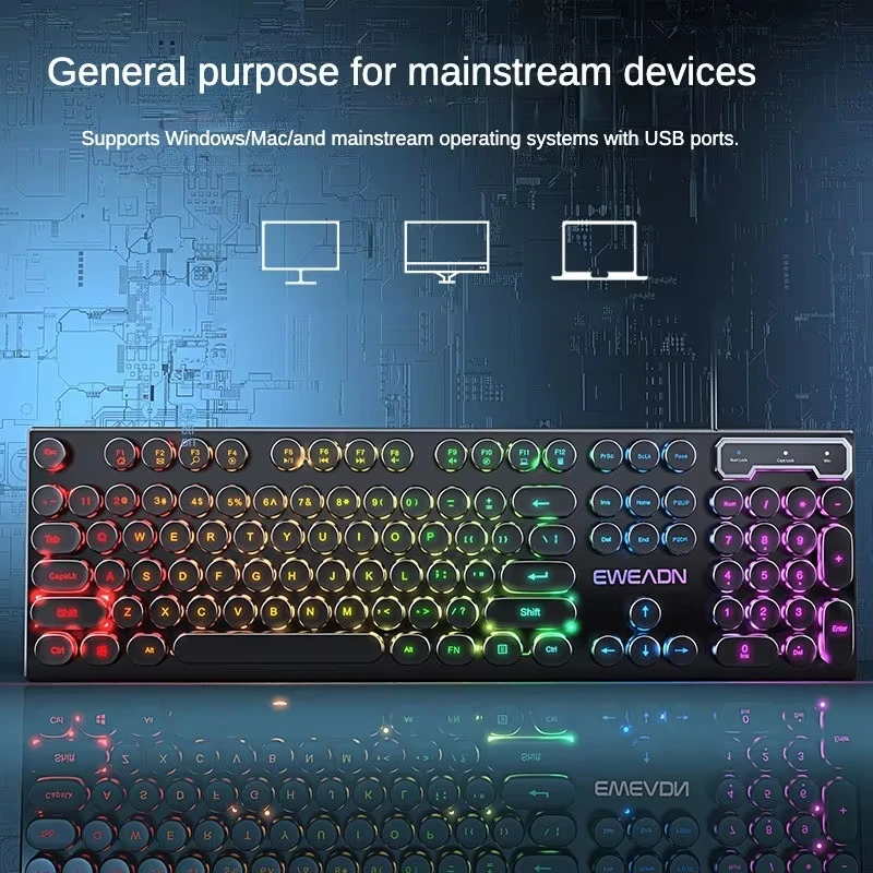 104 Key Mechanical Keyboard Punk RGB Backlit Wired Keyboard Ergonomic Keyboard Games Office Keyboard Computer Accessories