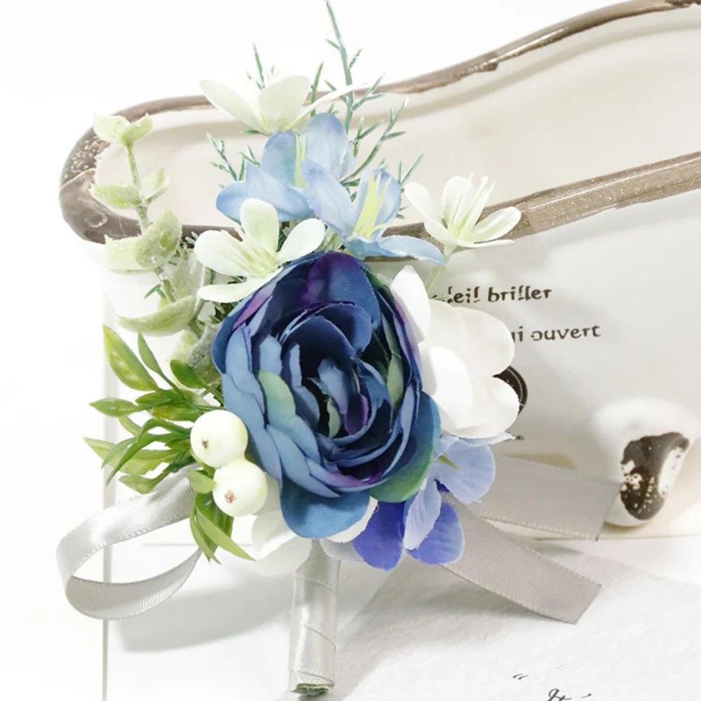 Boutonnière InjRose bleu clair pour mariage, épingles artificielles pour olympiques de demoiselle d'honneur, accessoires de mariage, corsage de demoiselle d'honneur