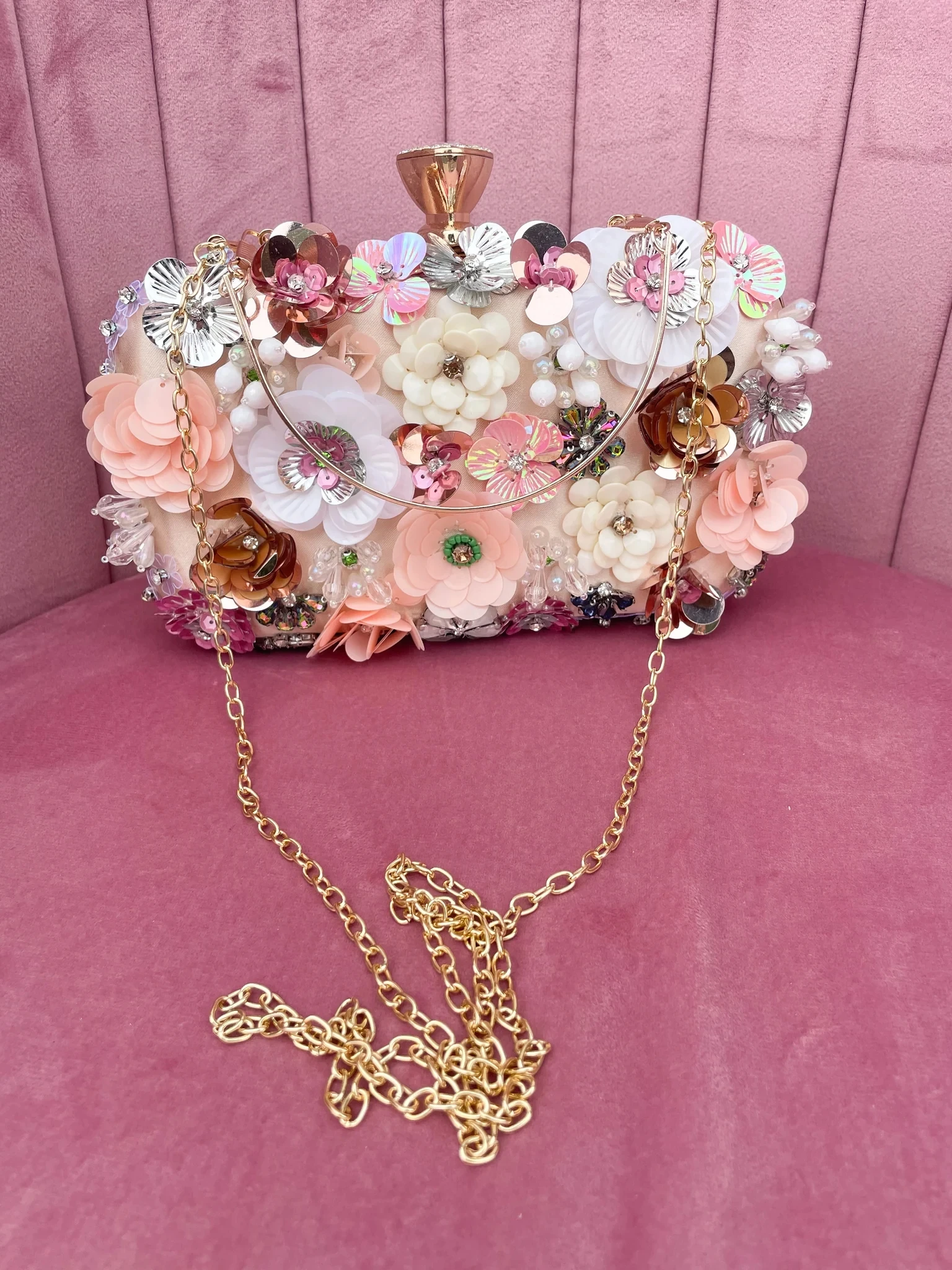 Lost In Vintage elegante pochette decorata da fiori 3D multicolori Glitter paillettes Fowers Crystal Beaded Bride Luxury