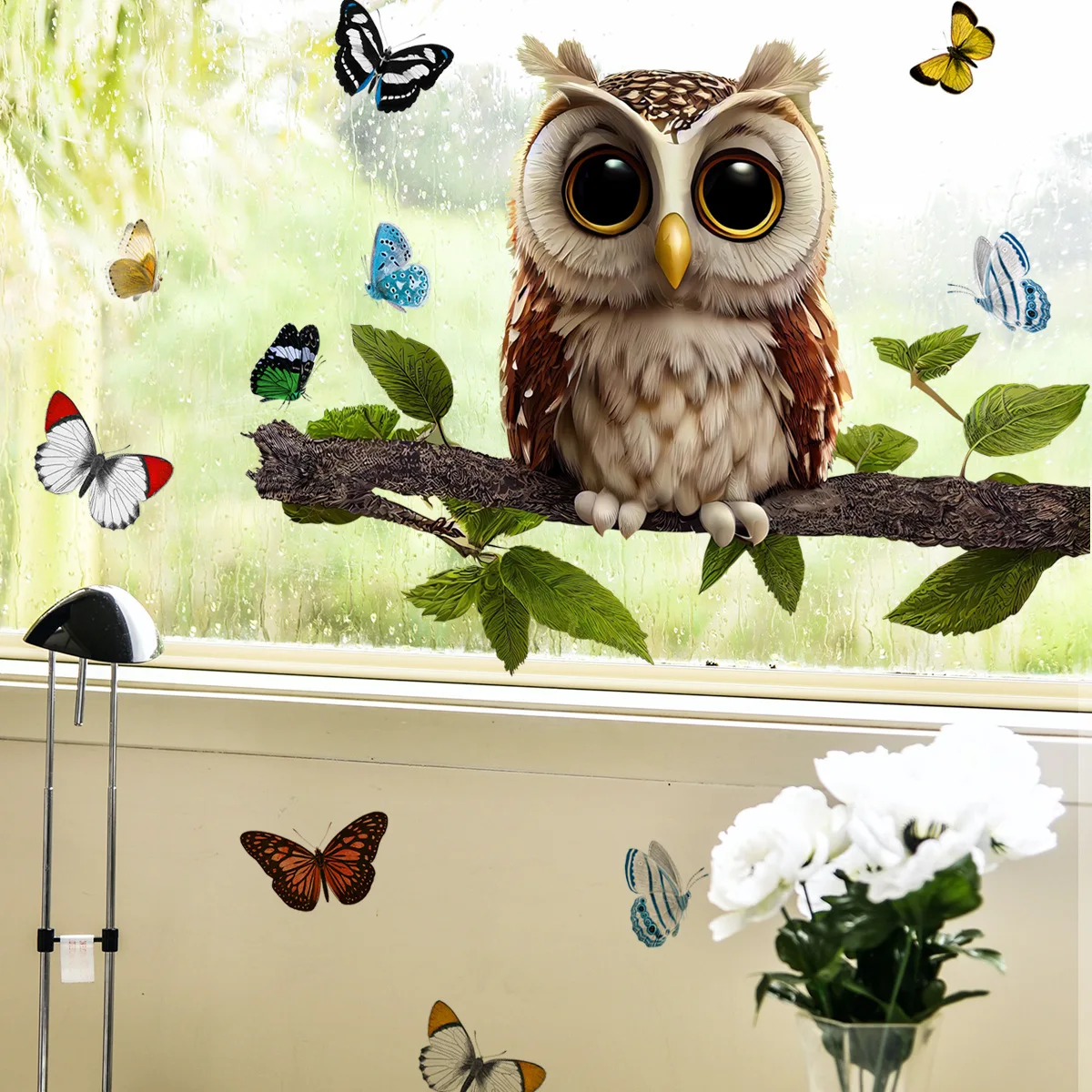 Branch Owl Butterfly Wall Stickers 30x40cm Wall Decals For Living Dining Bedroom Study Window Home Background Decor Ct4035