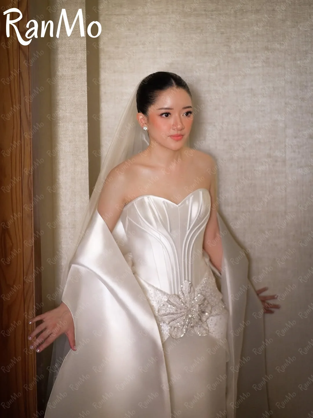 Ranmo 2025 جديد مخصص أنيق مطرز زهرة مساء فستان جودة عالية وصمة عار شال فستان زفاف فستان زفاف vestidos de novia